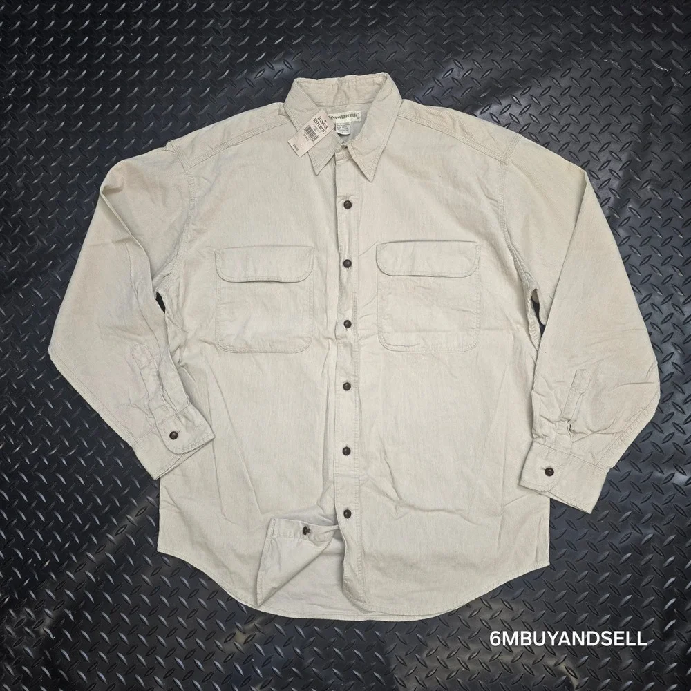 Vintage Banana‎ Republic Mens Corduroy Shirt L Beige Cotton Button Down Portugal